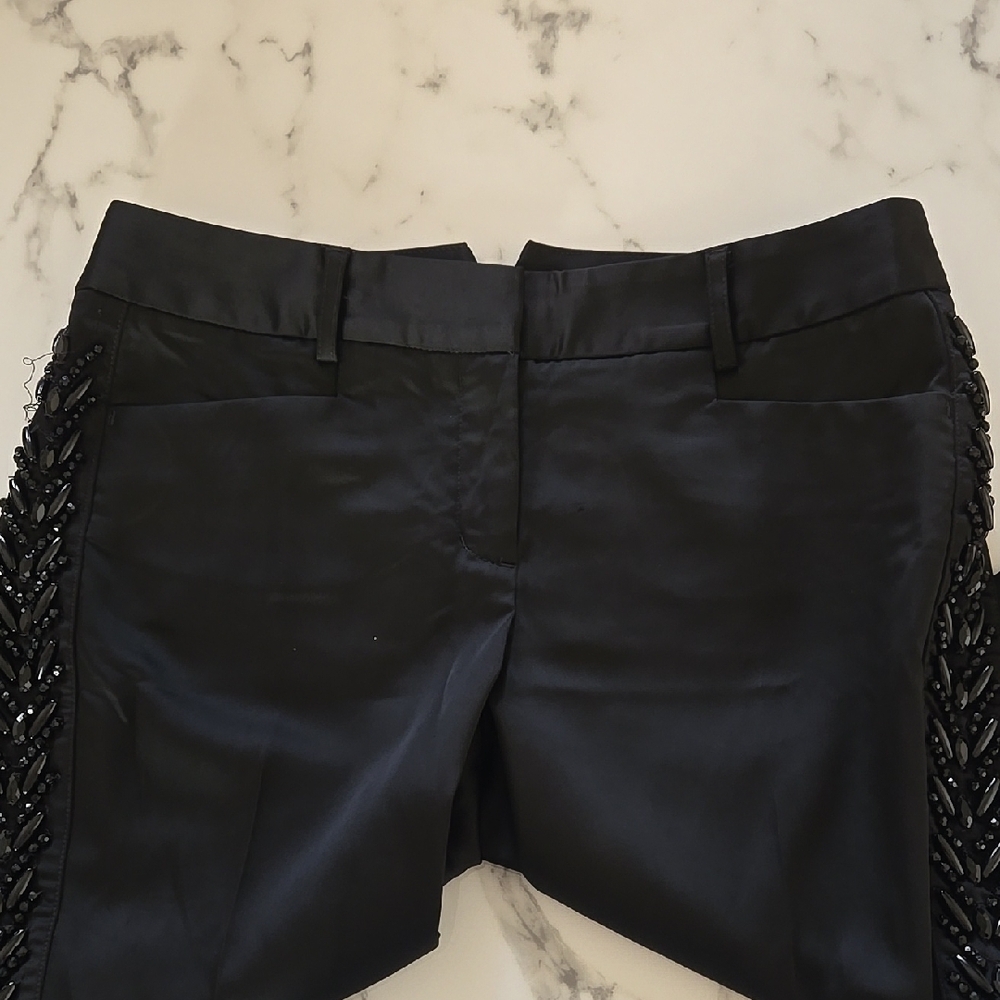 Express Black Tuxedo Editor Dress Pants – Beaded Embroidery Tailored Fit Size 4 - Picture 5 of 7